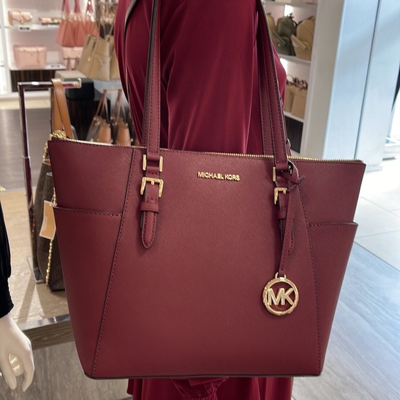 MICHAEL KORS Charlotte Large Leather Top-Zip Tote Dark Cherry NWT - Picture 8 of 16